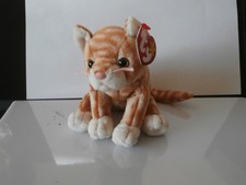 TY Beanie Baby / Babies AMBER Ginger & White Cat RETIRED RARE MWMT
