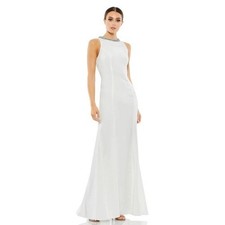 NWT Ieena Mac Duggal white embellished neck trumpet gown Size 4