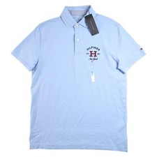 Tommy Hilfiger Polo Shirt Mens S Light Blue H Logo Stretch Short Sleeve 69 NEW