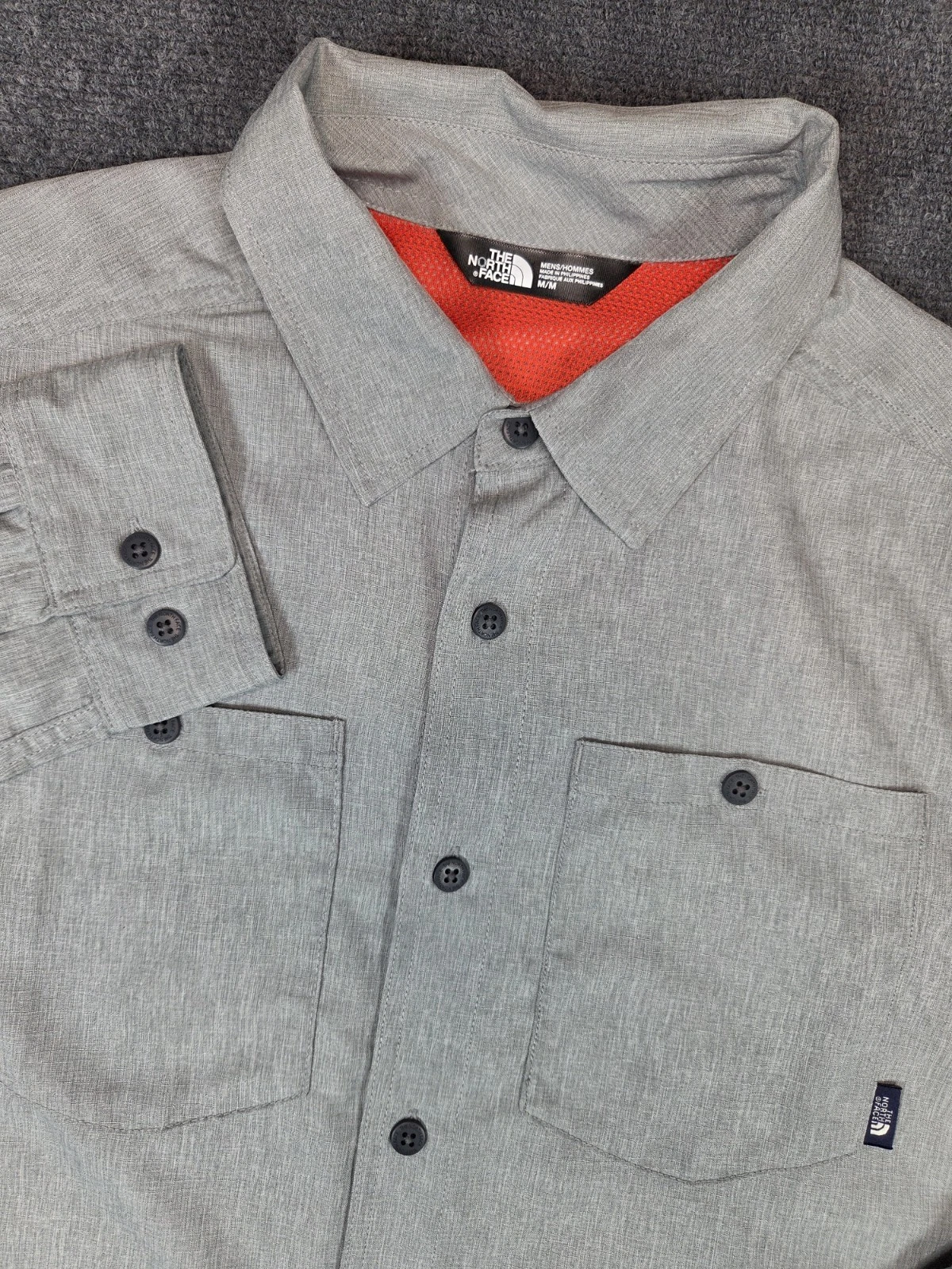 North Face Shirt Mens Medium Gray Roll Up Sleeves / Vented Back / Fishing Hiking