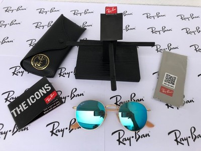 Ray Ban Round Metal RB 3447 Spiegel Blau Goldrahmen Neu