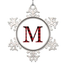 Red and Black Plaid Letter Christmas Ornaments 2024 Snowflake 3 inch, M