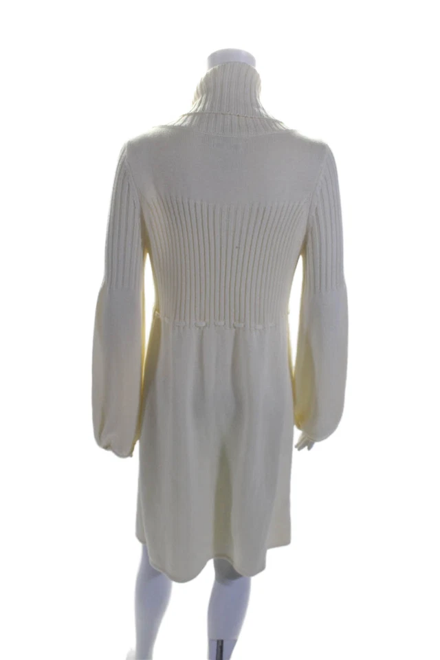 Calvin Klein Womens Textured Turtleneck Drawstring Knit Sweater Dress Cream Size - Image 3 of 4