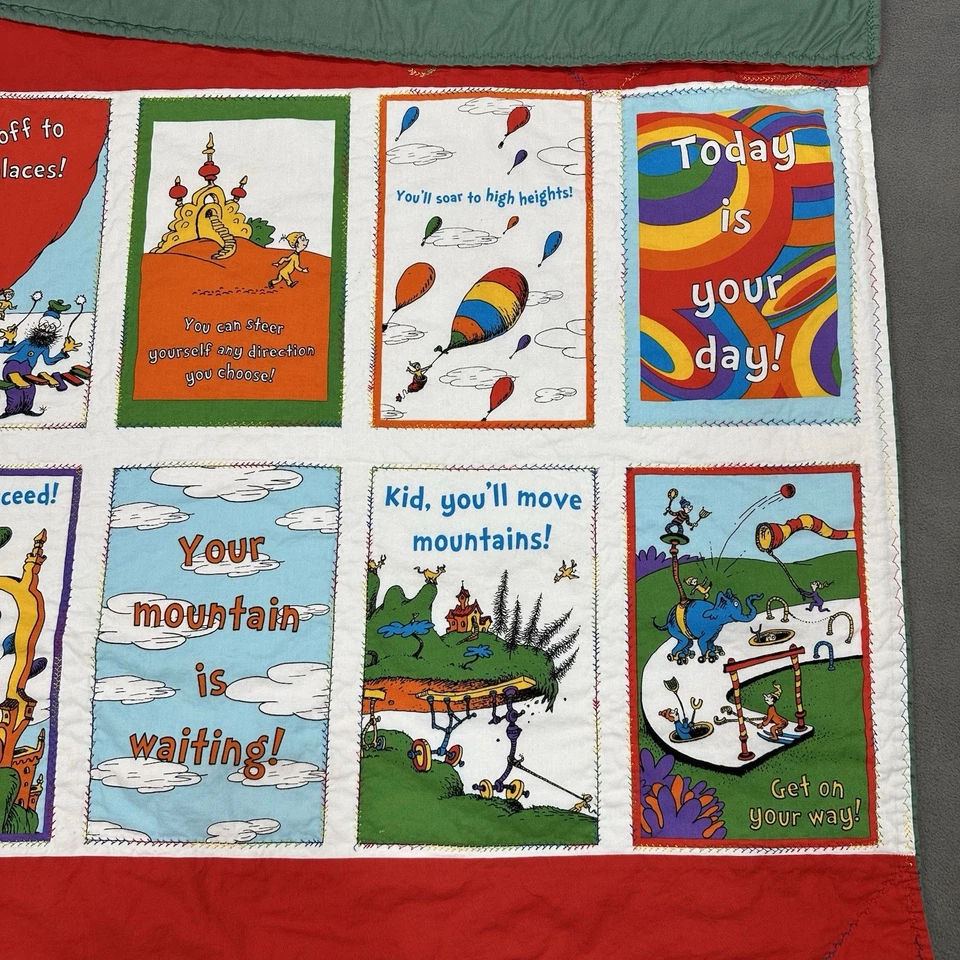 Handcrafted Dr Seuss Oh the Places You’ll Go Toddler Quilt Lap Blanket 54”x39” - Image 3 of 4