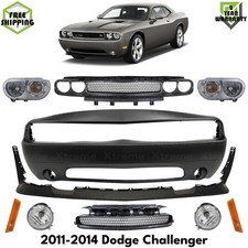 Front Bumper Cover Primed Plastic & Headlight Kit For 2011-2014 Dodge Challenger