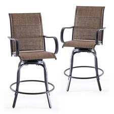 Swivel Patio Bar Stools Set of 2 Outdoor Textilene Fabric All Weather Tall