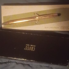 Cross Gold Filled Ballpoint Pen, Blue Ink, Gold Trim, Original Box