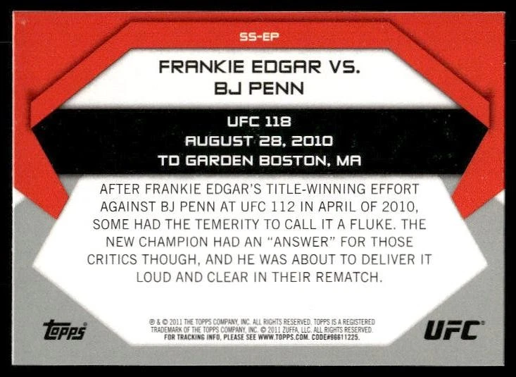 2011 Topps UFC Moment of Truth #SS-EP Frankie Edgar / Showdown Shots Duals NM+ - Image 2 of 2