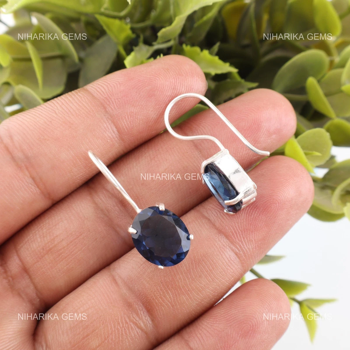 Orecchini A Perno Donna Con Topazio Azzurro – A Forma Di Fiore, Placcati Platino, Nuovi