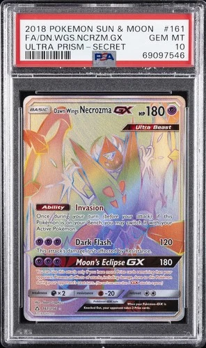 2018 POKEMON SUN & MOON ULTRA PRISM #161 FULL ART/DAWN WINGS NECROZMA GX PSA 10