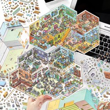 Kawaii 3D Isometric Office Scene Sticker Set