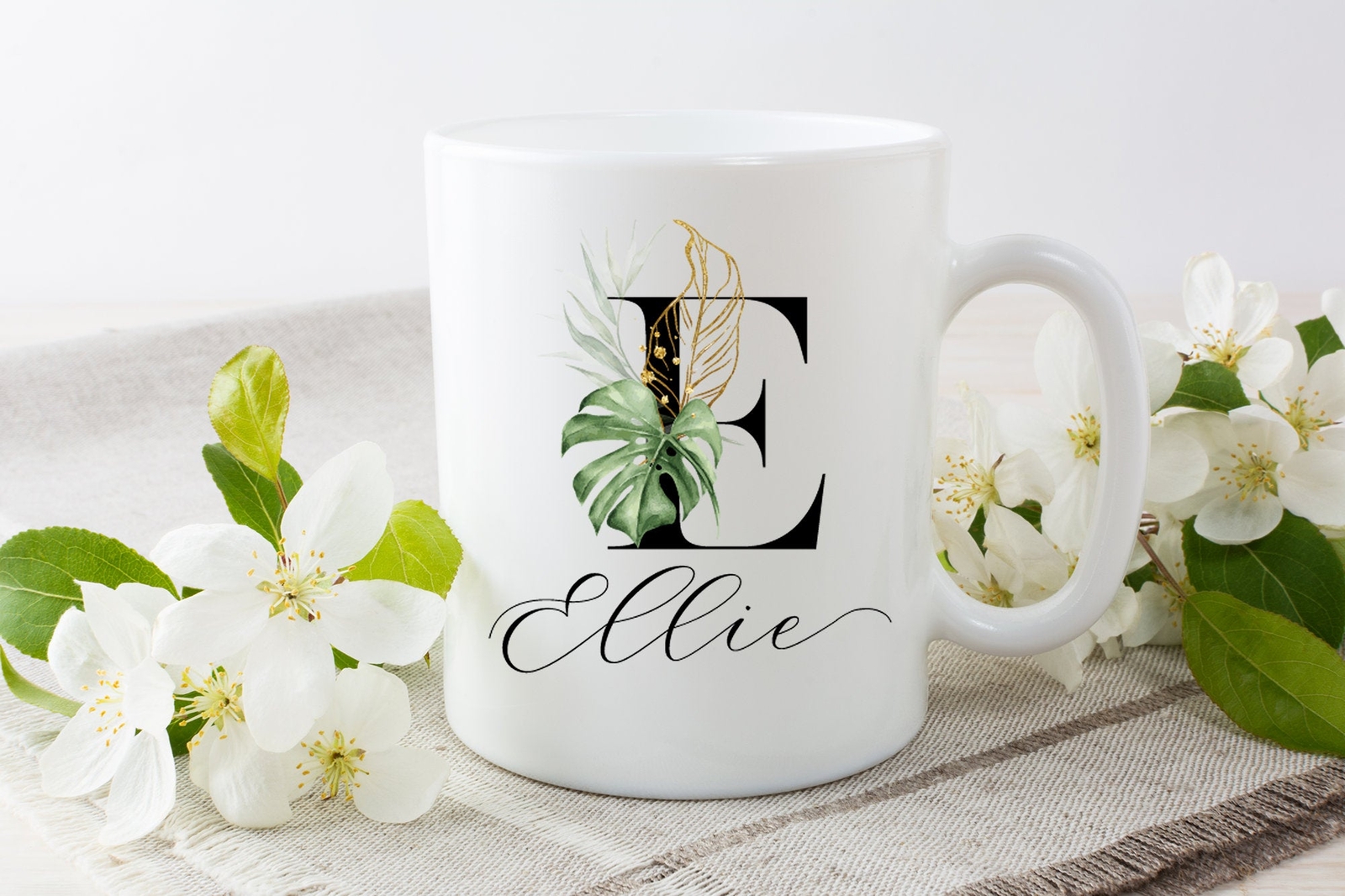 Personalised Mug Bridesmaid Mug Personalised Name Mug Leaf Mug Floral Mug Custom
