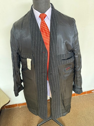 Vintage mens Coat bespoke Classic german Black Striped over coat 44L US - Picture 15 of 24