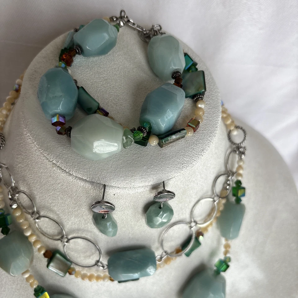 Collar Pulsera Park Lane South Beach Amazonita Marfil Cuentas Abulón y Bonus Foto 3 de 4