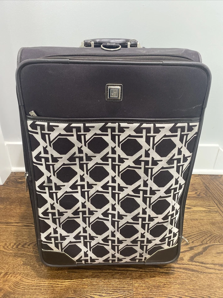 Equipaje Diane von Furstenberg DVF Logo Cuero Marrón Borde Rodillo 22x15 RARO Foto 3 de 4