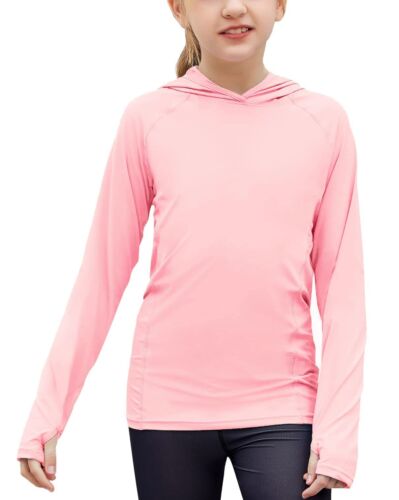 Zaclotre Kids UPF50+ Sun Shirt Athletic Hoodie with Thumbholes Pink 11-12 Yrs