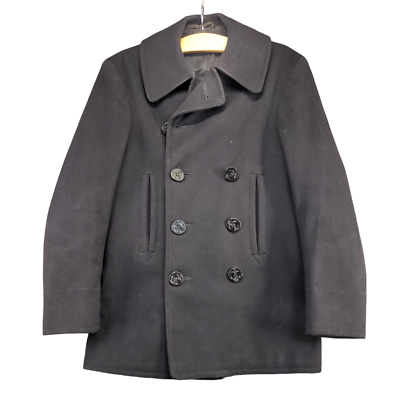40s　NAVAL CLOTHING FACTORY PEA COAT BLK Vintage 40s Navy Peacoat 10 Button Melton 36 Embroidered