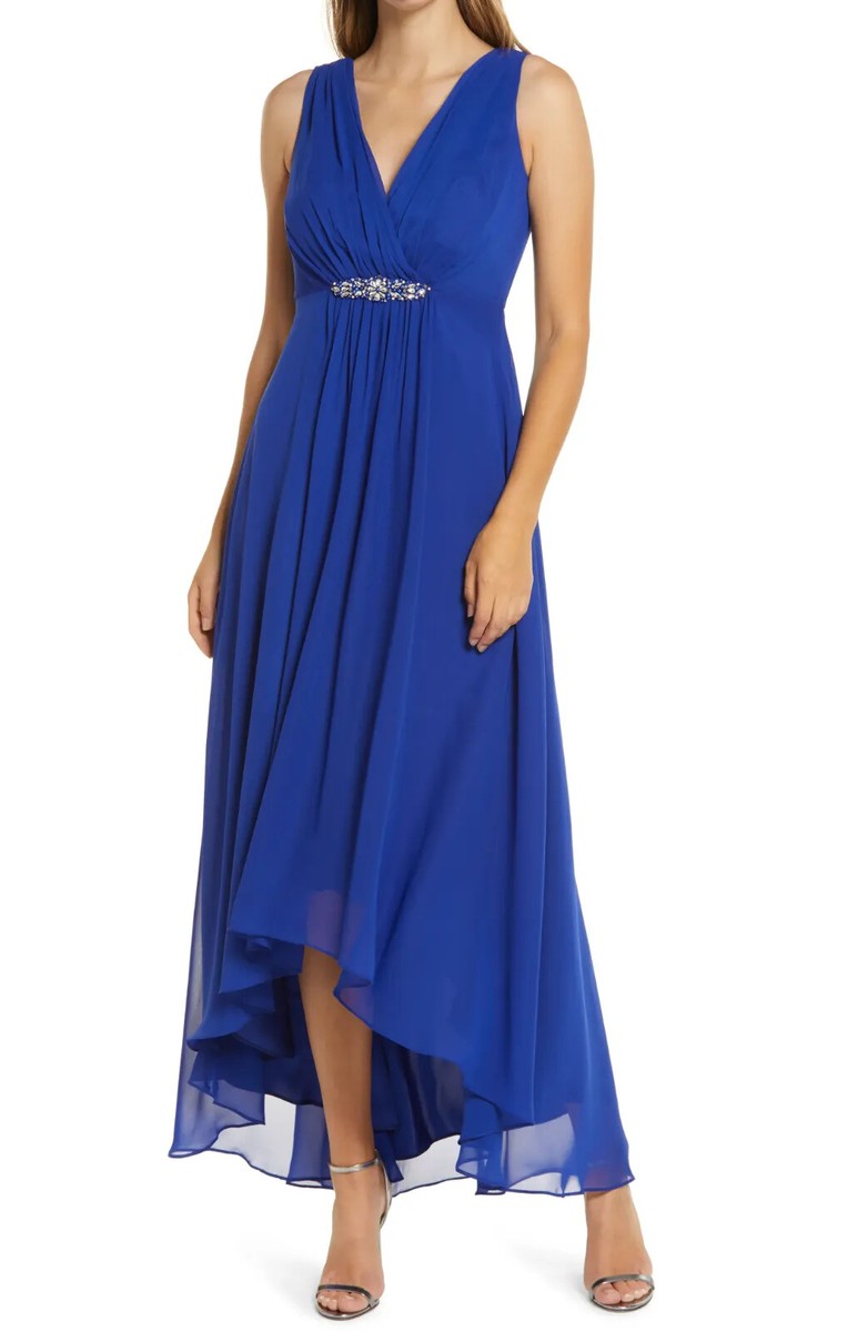 Eliza J Embellished High/Low Chiffon Dress in Cobalt at Nordstrom, Size 6