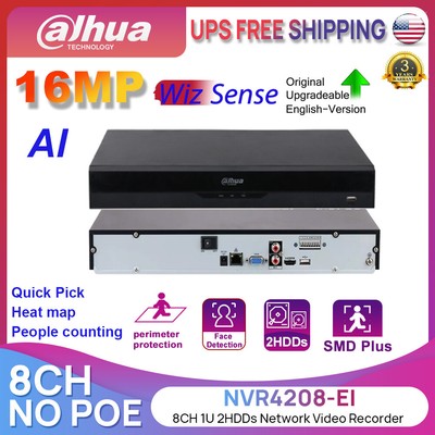 Dahua NVR4208-EI 16MP 8CH No-POE 2HDDs WizSense Netzwerk Videorecorder SMD Plus