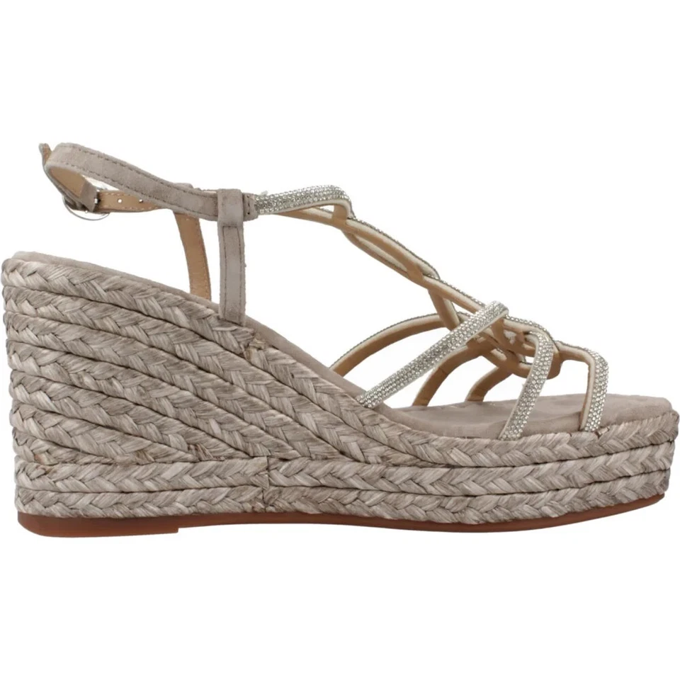 Alma en Pena Femmes Sandale Compensées Haute Daim Taupe et Strass Argent V255173 - Photo 2/4