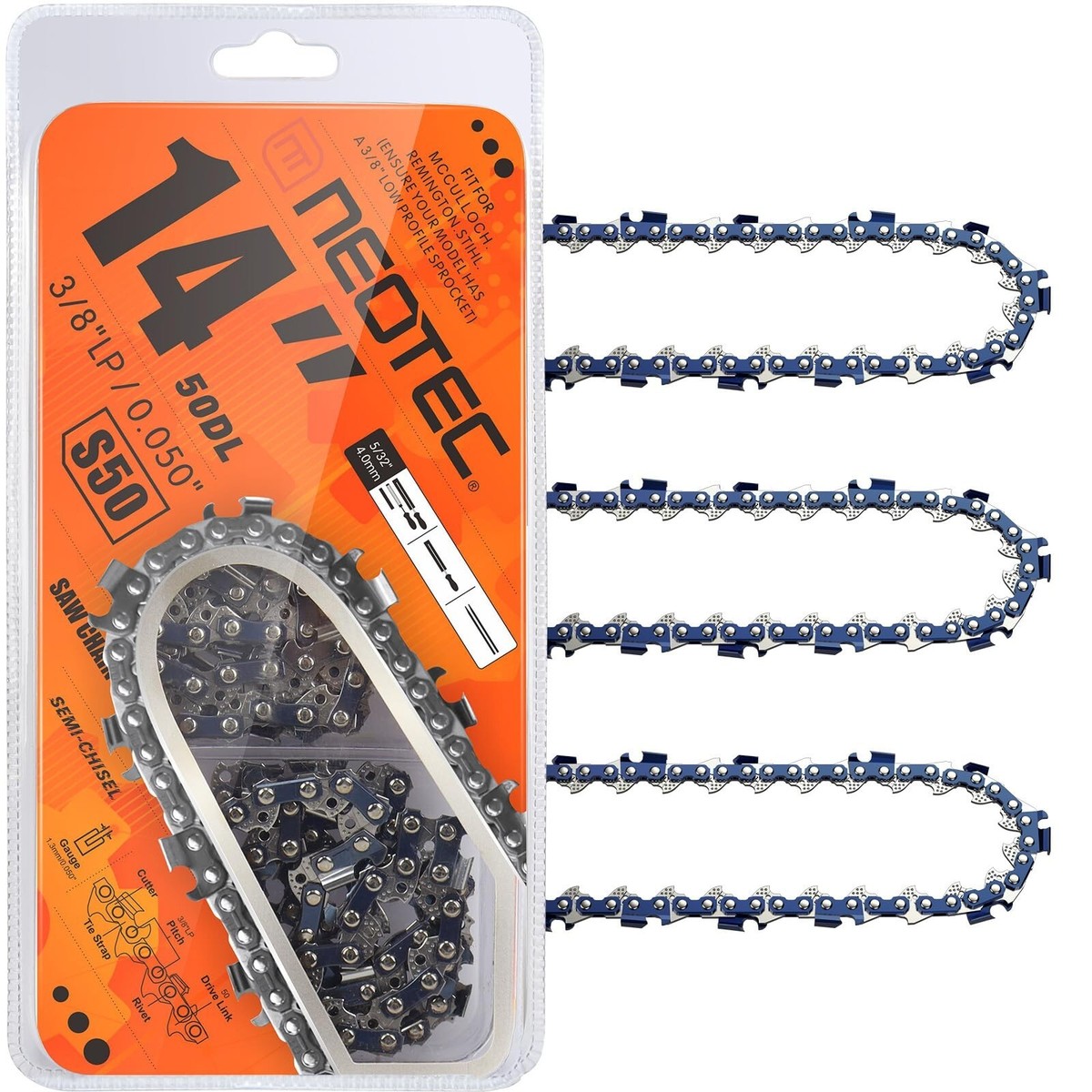 14 In Chainsaw Chain 3-Pack 14 Inch Chainsaw Chains - 3/8LP Pitch .050 ...