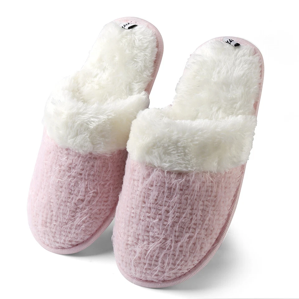 Chinelos femininos de inverno rosa quente para quarto interno sola macia antiderrapante tamanho 6 - Imagem 2 de 4