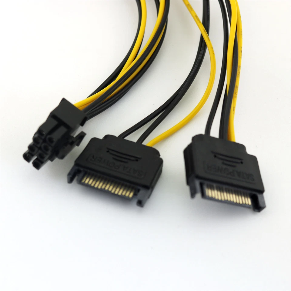 1pc Dual 15 Pin SATA Male To PCIe 8 Pin (6+2) Male Video Card Power Supply Cable - Image 4 of 4