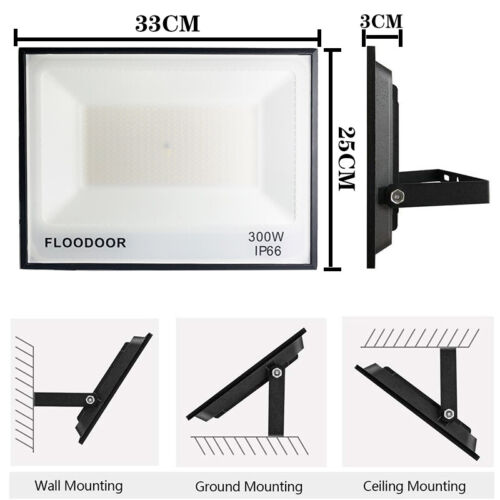 300W LED Flood Light Outdoor Garden Lights 12000LM IP66 AU Plug 220V Cool White - Picture 3 of 12