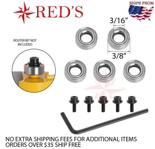 QTY 3/16" ID 3/8" OD Bearing with Screws Set Router Bit- CSBB0510T5A REDS - 第 1/1 張圖片