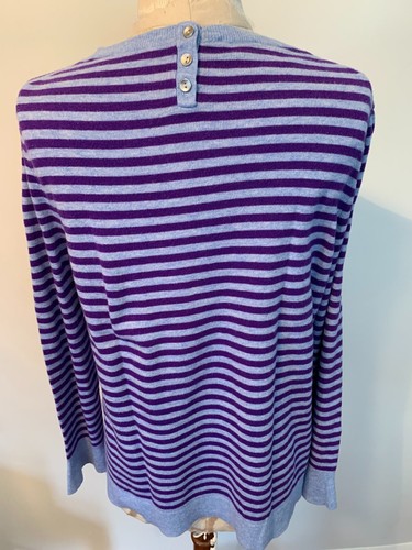TALBOTS Blue Purple Stripe Lambswool Knit Crew Neck Long Sleeves Sweater Size LG - Picture 8 of 9