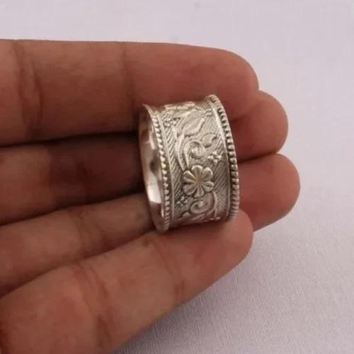 Flower Design Band Handmade Solid 925 Sterling Silver Band Statement Band Women