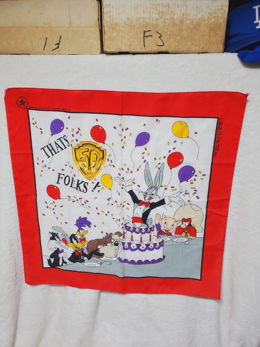 Vintage 89 Looney Tunes Bandana THAT'S 50 FOLKS Taz Bugs Bunny