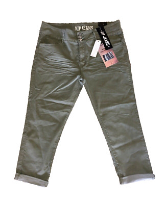 VIP Jeans Women's Pants Basic Sculpting Stretch Cuffed Logo Olive Green Size 22