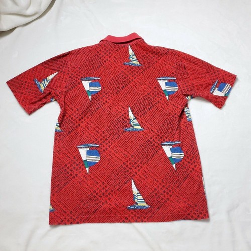 VINTAGE 90s Streetwear Polo Shirt Mens Medium Red Short Sleeve Sailing Boat Dad - Picture 5 of 7
