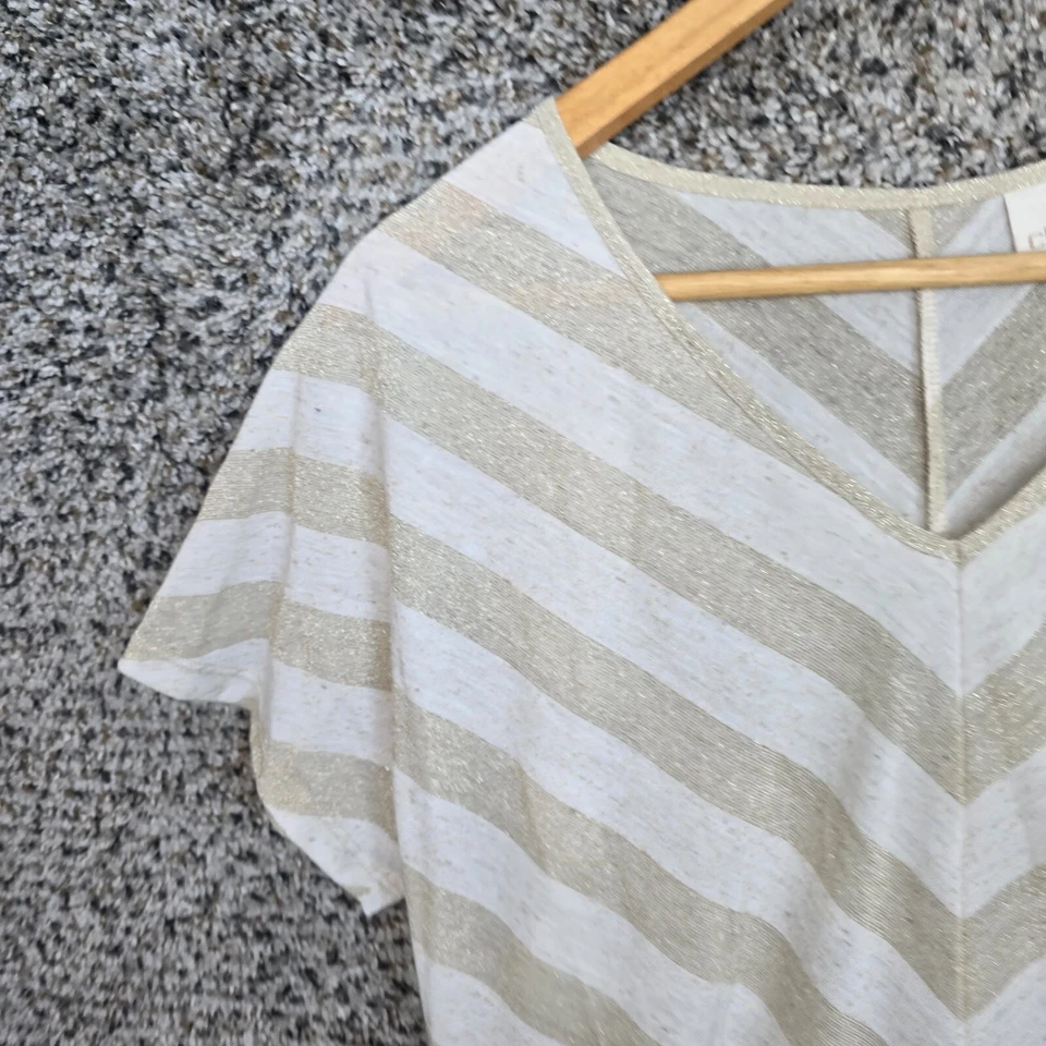 Chicos Top Womens 0 US Small Beige Striped V Neck Sheer Short Sleeve Tee Casual - Image 3 of 4