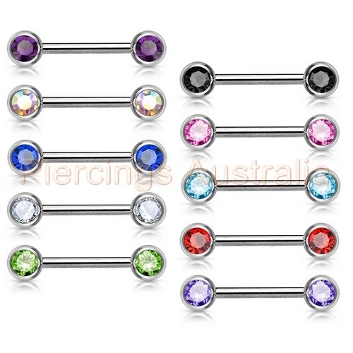 Front Facing Gem Nipple Bar Body Piercing Jewellery CHOOSE SINGLE OR PAIR - Picture 1 of 11