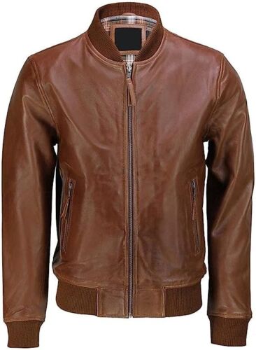 Men's Genuine Leather Jacket Embrace the Classic Bomber Biker Style Real Leather - Picture 1 of 4