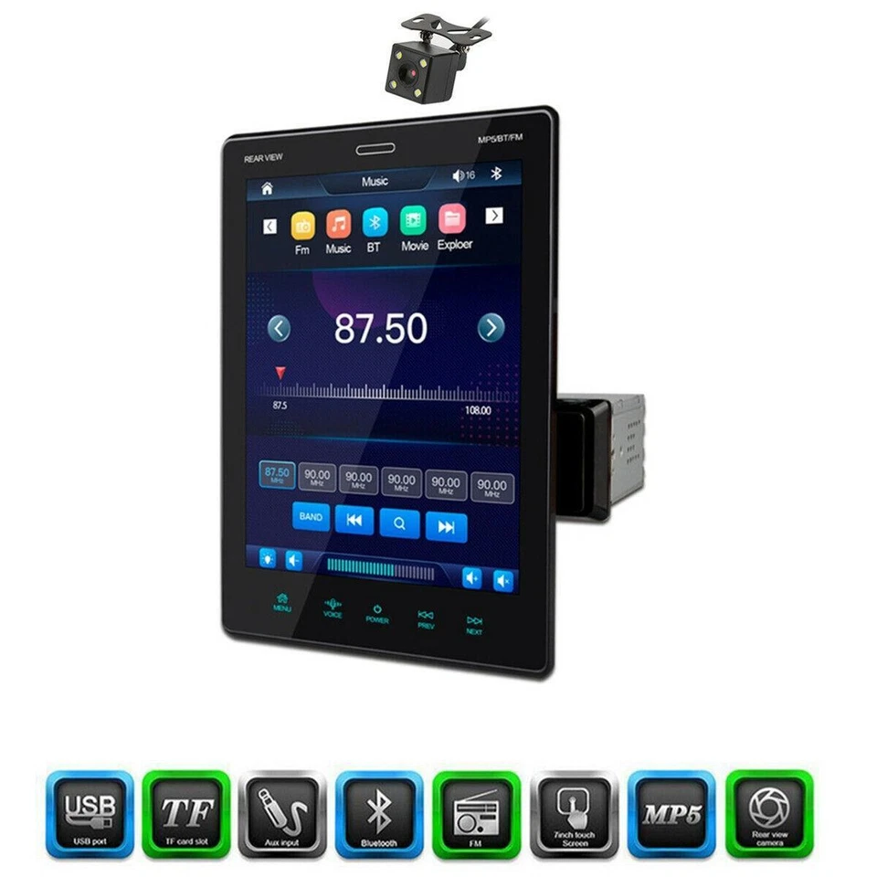 Radio estéreo Media FM BT con cámaras 4 LED 9,5 pulgadas HD pantalla táctil 1 DIN reproductor de audio para automóvil Foto 4 de 4