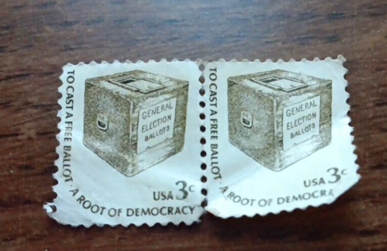 3-Cent Stamps- To Cast a Free Ballot.  A Root of Democracy- 2pc. Not Used. - Image 2 of 4