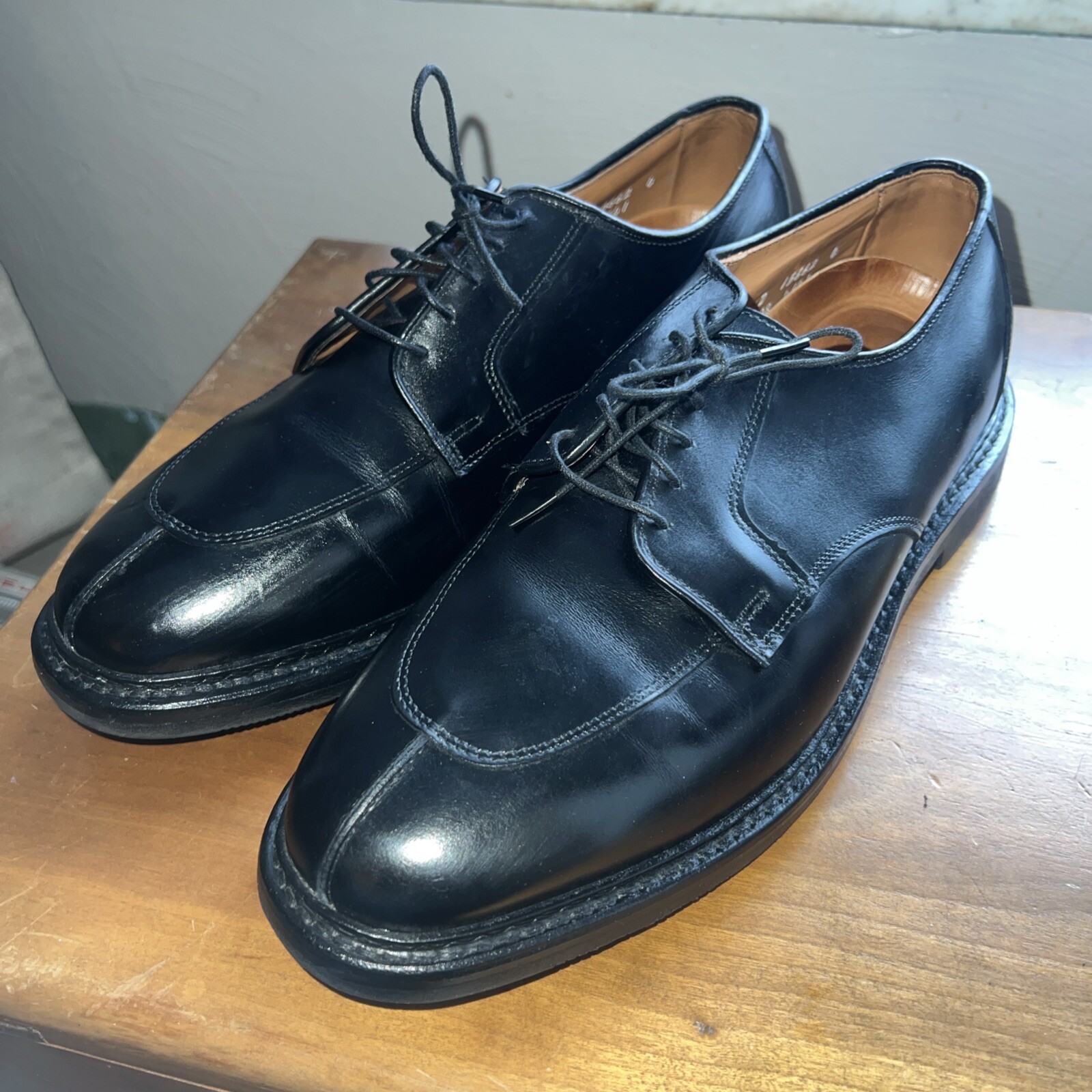 SAOLA Scarpe eleganti derby Allen Edmonds "Ashton" in pelle nera con punta spaccata taglia 10D
