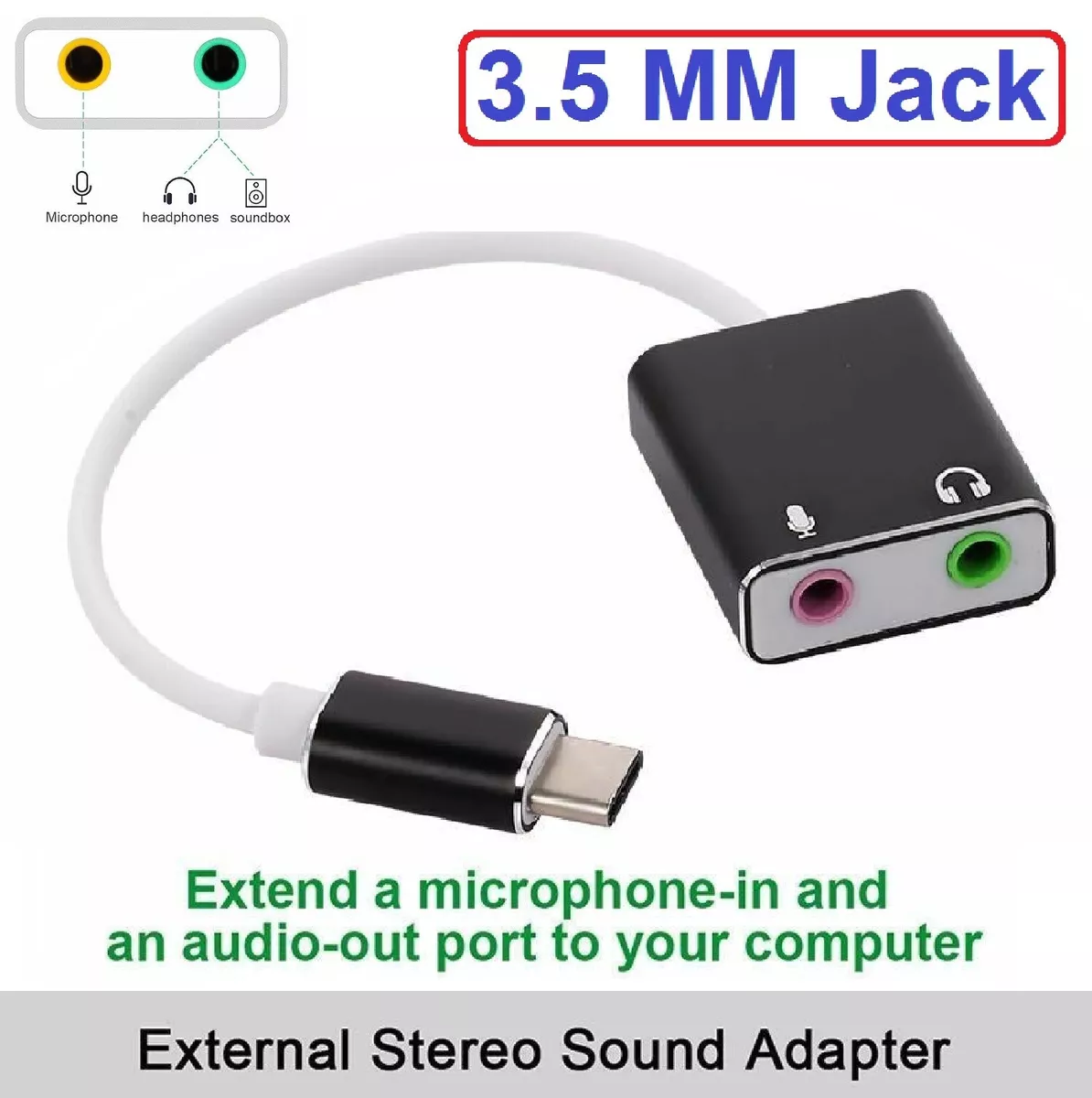 USB Type C Adapter Audio to 3.5mm Jack Headphone Microphone Aux