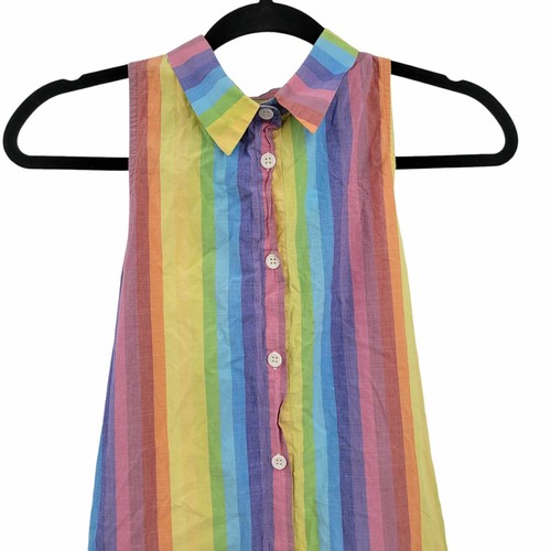 M.D.S. Kleid Streifen Shirtkleid Regenbogen Trägerkragen A-Linie Midi Taschen Gr. 2 - Bild 6 von 12