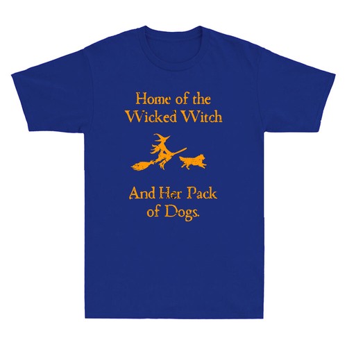 Home Of The Wicked Witch And Her Pack Of Dog Funny Halloween Retro Men's T-Shirt - Picture 7 of 8
