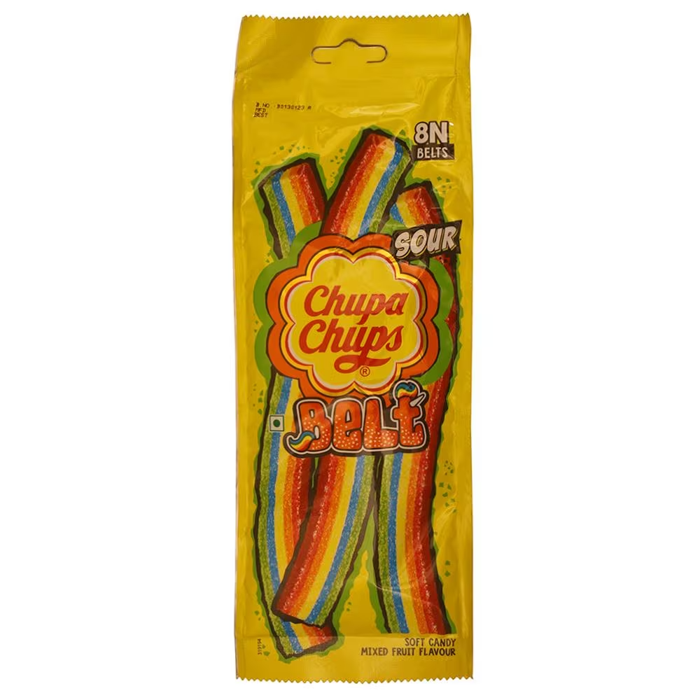 5X Chupa Chups Sour Belts mixed fruit flavour soft and chewy 57.6
