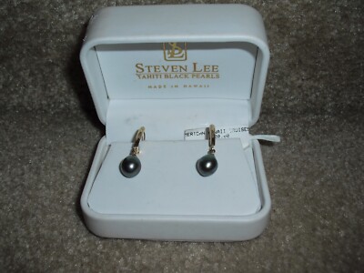 STEVEN LEE 14K gold TAHITIAN PEARL DANGLE LEAVER BACK Earrings NAHOKU $558 W/BOX