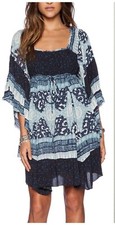 Free People printed boho hippie dress tunic bell sleeves
