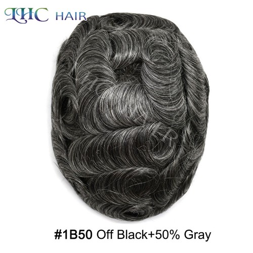 Mens Toupee Human Hair French Lace Front Natural Hairline Durable Hairpiece Wig - Picture 18 of 34