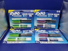 4 Pack EXPO Fine Tip Wet Dry Erase Markers 4Ct Each Green Blue Purple 2220184