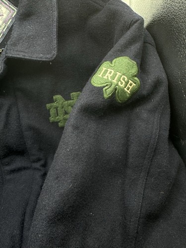 Notre Dame Men’s Varsity Jacket Logo Bomber Wool Gear for Sports Navy w Green M - Picture 7 of 14