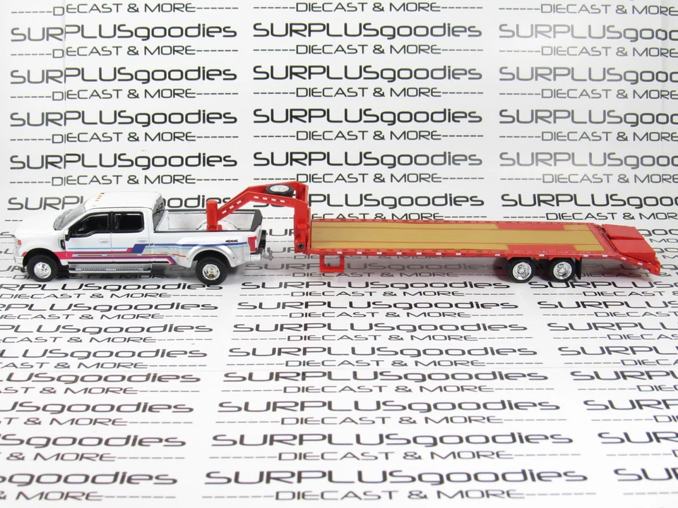 Ford F-350 F350 Lariat 2019 Greenlight 1:64 blanco doble con remolque de cuello de ganso rojo Foto 2 de 4